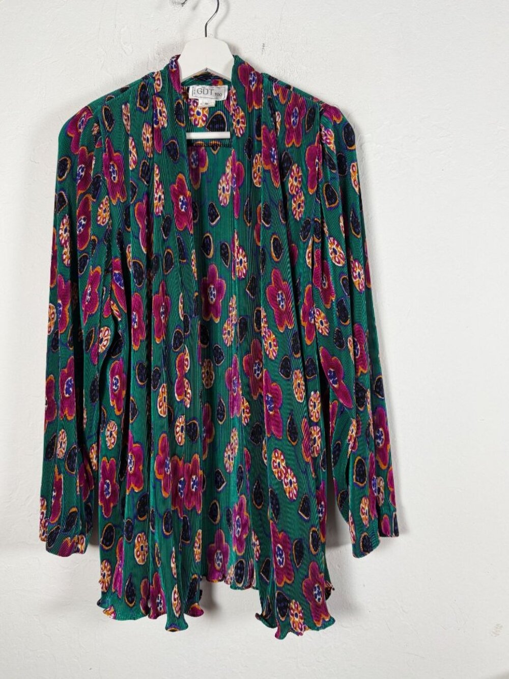 Vintage RARE GDT Too Womens Cardigan Pleated Floral Draped Open Front Medium